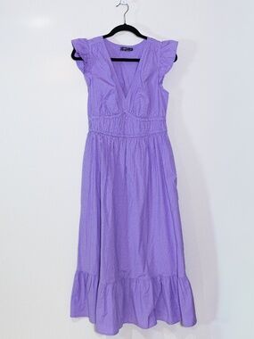 Vineyard Vines Marina Poplin Flutter Sleeve V Neck Pullover Midi Dress Purple S